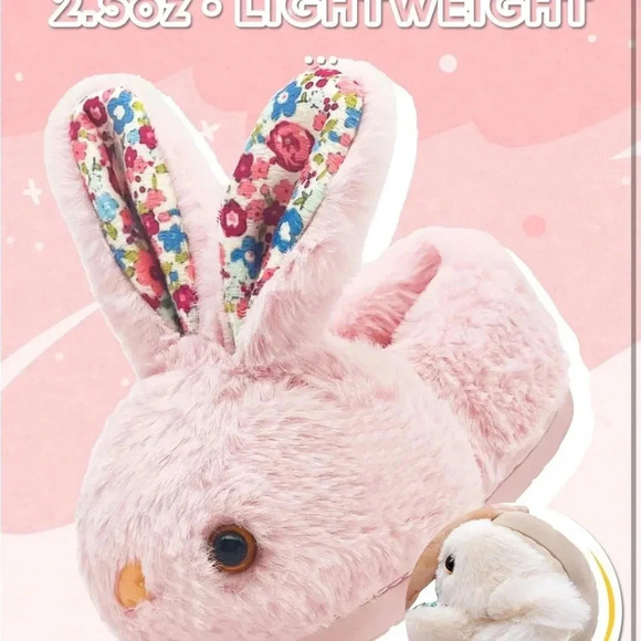 Pink Bunny Plush Slippers - Picture 4 of 11